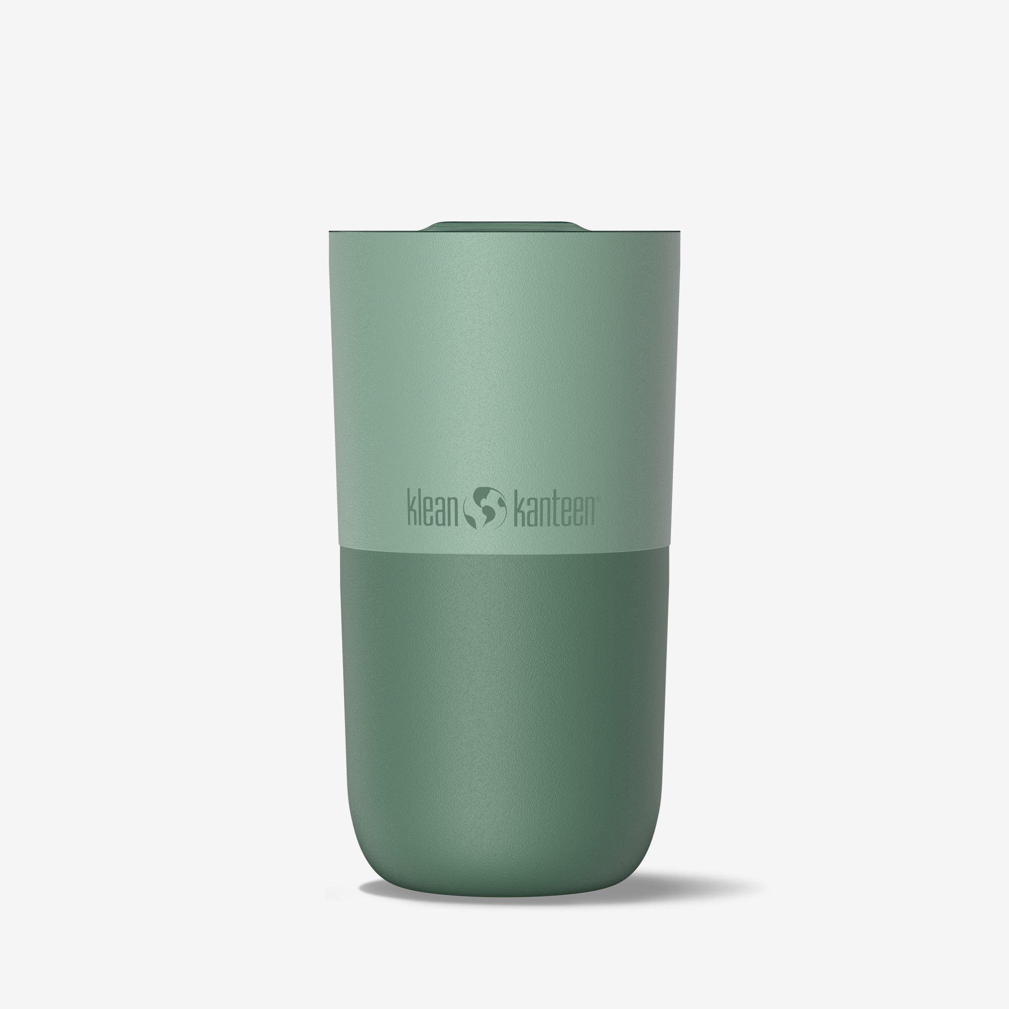 Green tumbler with Klean Kanteen logo on a white background