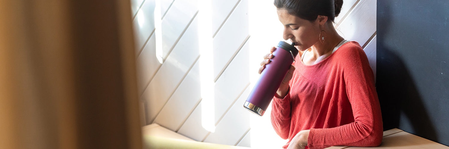 Purple Water Bottles and Coffee Mugs