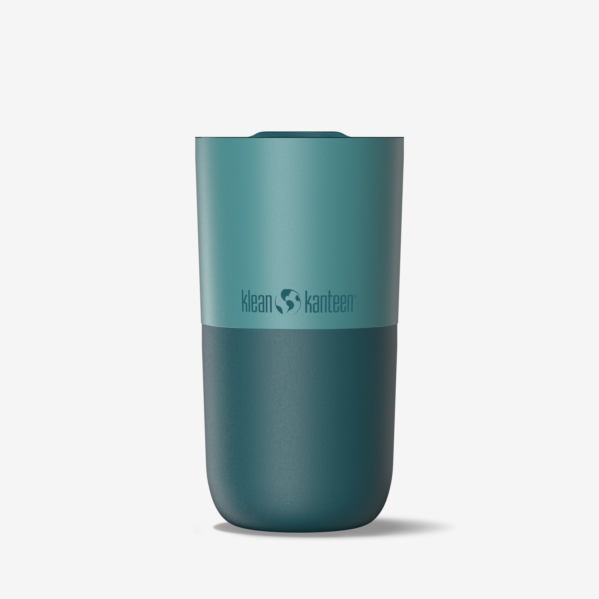 Teal tumbler with Klean Kanteen logo on a white background