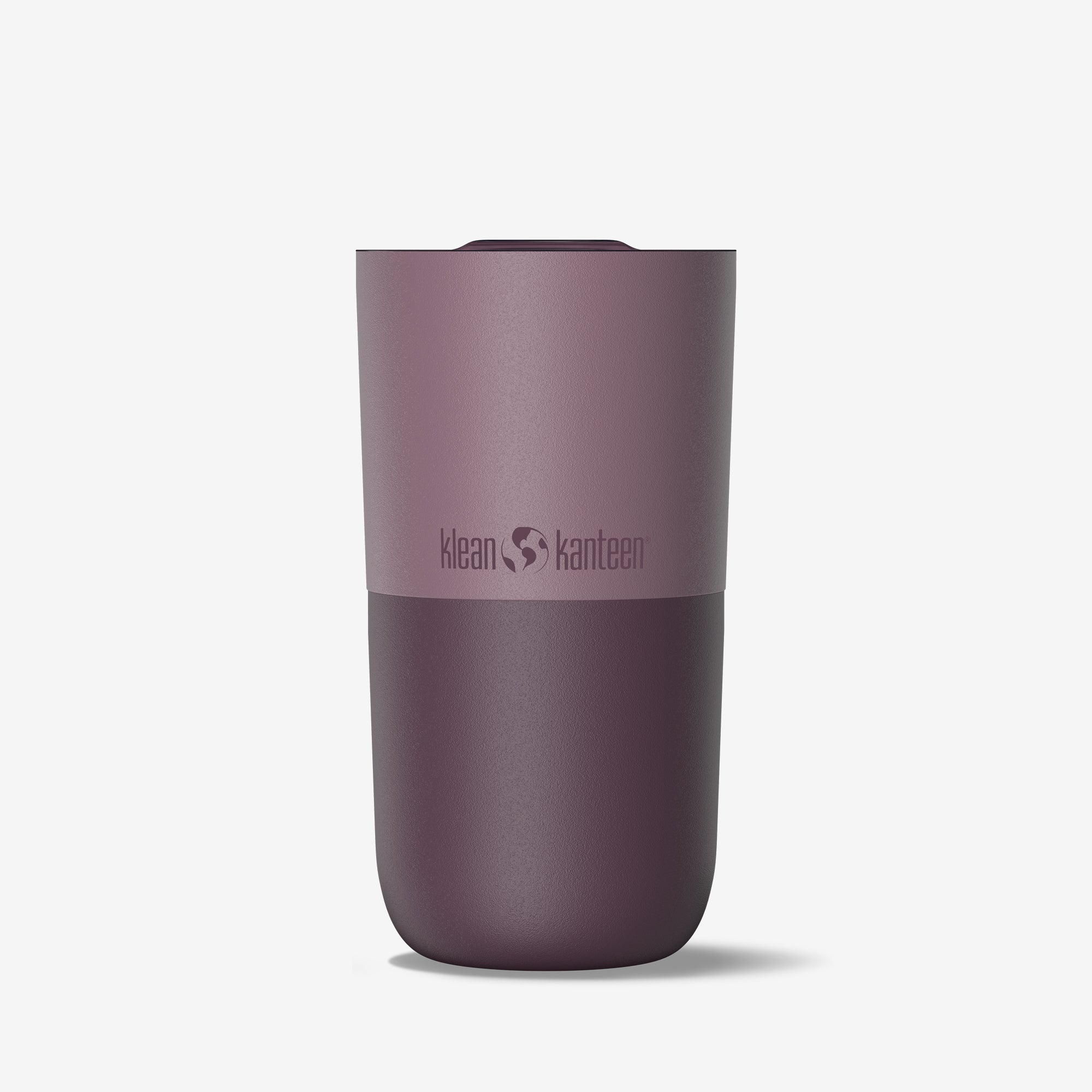 Purple tumbler with Klean Kanteen logo on a white background