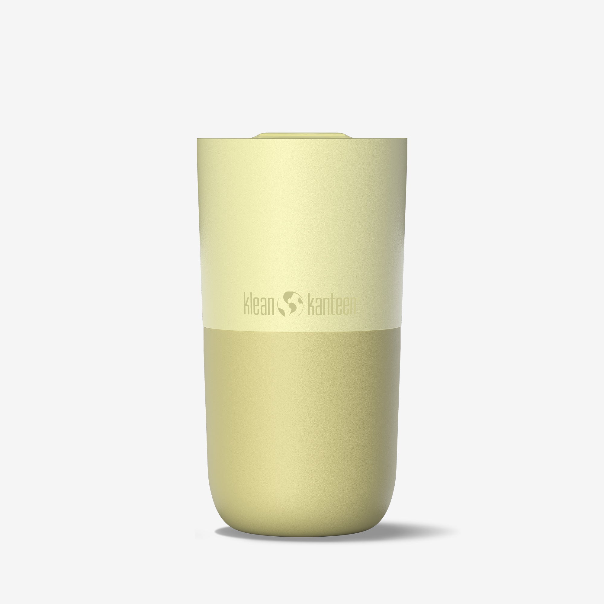 Yellow tumbler with Klean Kanteen logo on a white background