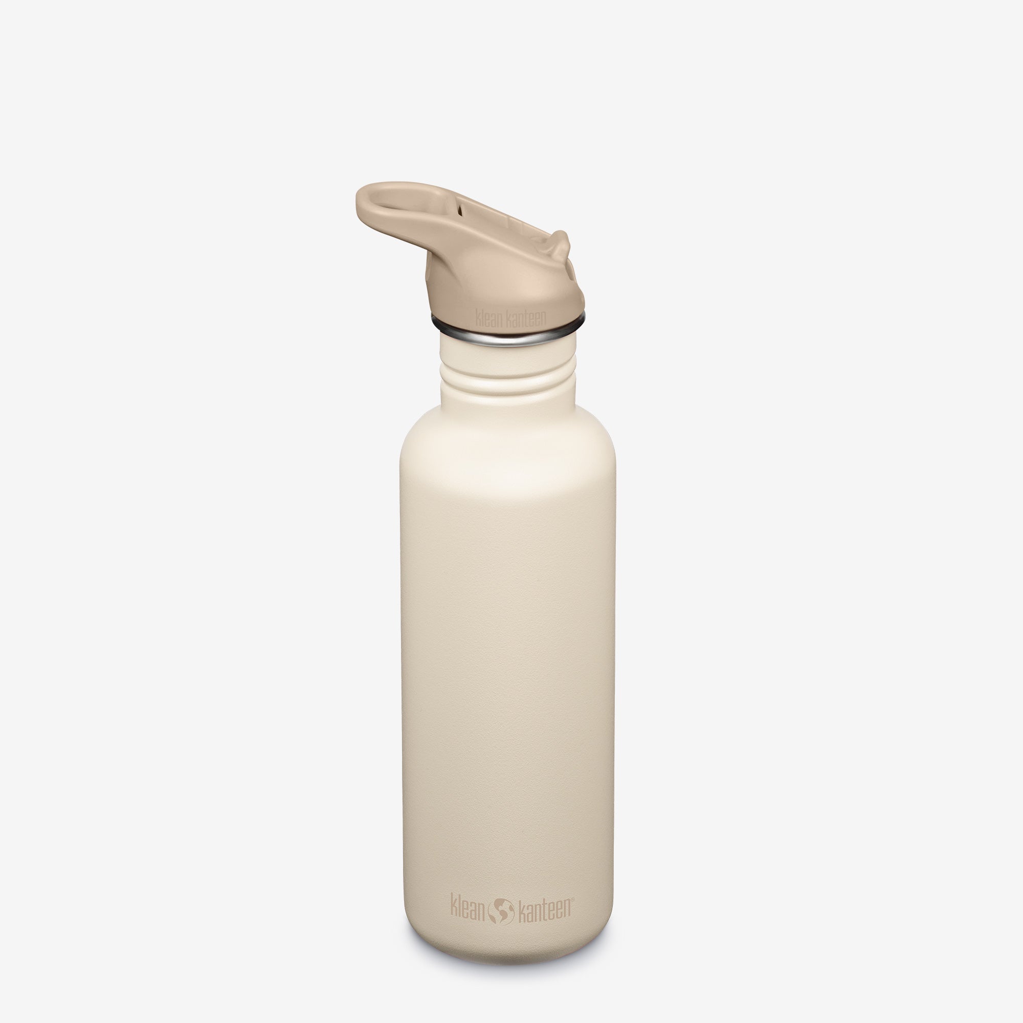 White water bottle with beige cap on a white background